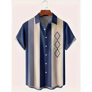 Men's Mid-Century Geometric Short Sleeve Shirt 2X Bowling Vintage 50s Casual New